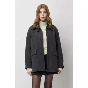 [시슬리](하남점)미뉴엣 디테쳐블 카라 하프 코트 다크그레이 SACT33561-DG