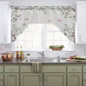 졸루니펀 플라워 트리 스웨그 밸런스 주방 커튼 침실 거실 욕실 카페 창문용 막대 포켓 패널 빈티지 식물