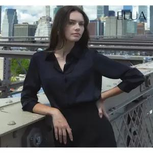 [엘루아][엘루아] 스탠 카라 새틴 블라우스_블랙