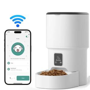 4L 와이파이 버튼 자동 고양이 급식기 지능형 및 강아지 스마트 펫 사료 디스펜서 급식기5V 1A 플러그 없음