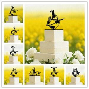 여행 세계지도 웨딩 케이크 토퍼 신부와 신랑 애완견 고양이와 아크릴 웨딩 커플 미스터 부인 약혼 기념일