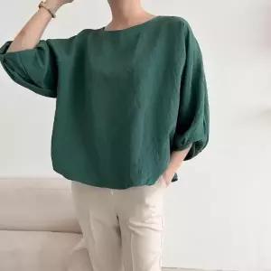 벌룬블라우스 펌킨 딥그린 찰랑 라운드넥셔츠