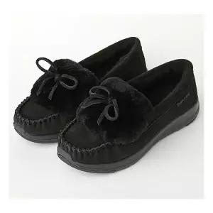 [베어파우(슈즈)][여성] CAROL 캐롤 4CM 소가죽 리본 방한 모카신 블랙 3999001QD-W
