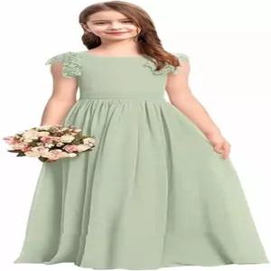 시폰 주니어 신부 들러리 드레스 레이스 플라워 걸 웨딩 프린세스 대회 볼 여아용
