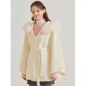 블루레이스 퍼트리밍 후드 케이프 모직 코트_B5W1CT1531