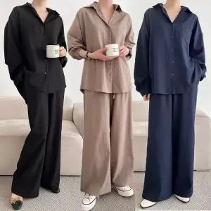 여성 봄 가을 셔츠 와이드팬츠 세트 투피스 셋업 PST0456S 빅사이즈 루즈핏