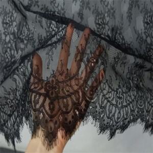 블랙 프랑스어 속눈썹 레이스 패브릭 DIY 빈티지 웨딩 드레스 베일 세공 재봉 재료 V2290