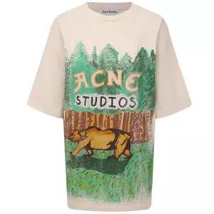 [아크네스튜디오]자이언트 레비 프린트 티셔츠 그린/에쿠르 114609996