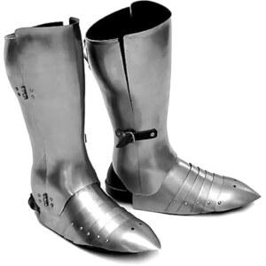 항해 수공예 중세 기사단 갑옷 그리브스 & 신발 전투 전사 다리 할로윈 코스튬 실버