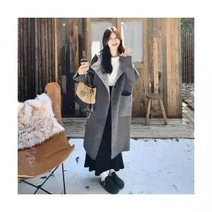 여성 러블리 점퍼 집업 야구 항공 그레이 후드 리버시블 캐시미어 코트 겨울 모직 롱 다올4