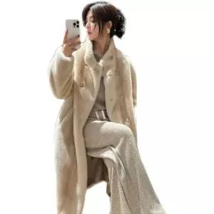 여성 롱기장 무스탕코트 보온 롱코트 두꺼운 모피 일체형