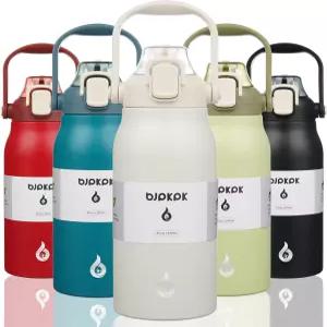 빨대가 달린 BJPKPK 단열 물병 한 손으로 열 수 있는 뚜껑이 45온스 스테인리스 스틸 금속 체육관 야외용