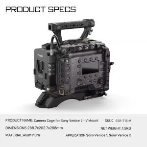 베니스 2 8K 1 V-마운트 및 골드 배터리 플레이트용 틸타 카메라 케이지 탑 핸들 ESR-T15-V