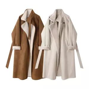 스웨이드 롱코트 여성 무스탕 브라운 아이보리