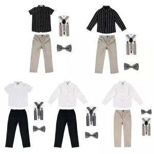 바론 반팔 or 긴팔 셔츠 멜빵바지 교복 세트 타이.