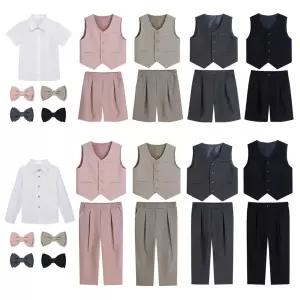 단색 반팔 반바지 or 긴팔긴 4버튼 양장 조끼 세트.