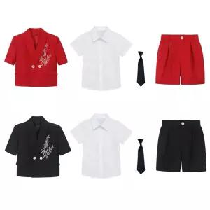 브레 스티드 반팔 반바지 대나무 자수 턱시도 정장세.