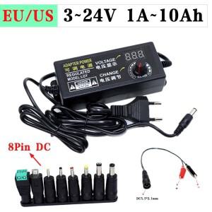9-24V 가변 전압 DC 전원 어댑터 무단 속도 조절 디밍 3-12V 1A 2A 3A 5A 디스플레이 화면 멀티