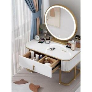 공 장대 자취방 선반 미니 서랍 파우더 낮은 거울 수납 심플 원목 좌식화장대 조명 콘솔