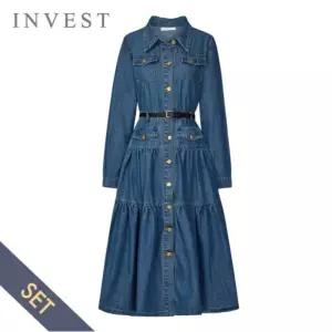 [인베스트] [벨트 SET] 티어드 데님 롱 원피스_IN6S1OP3141