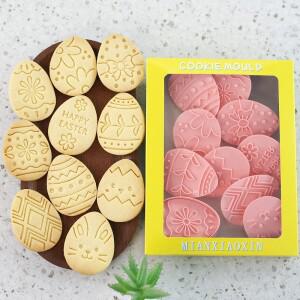 10개입 부활절 달걀 쿠키 커터 3D 컬러 토끼 나비 병아리 패턴 페이스트리 폰단트 치즈 베이킹 도구