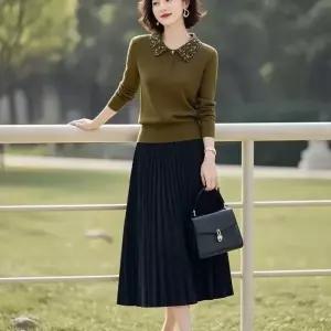 브리치 제로투올샵 올리브 그린 니트 스커트 정장 여성 겨울 세트 패셔너블 올리브 그린 니트