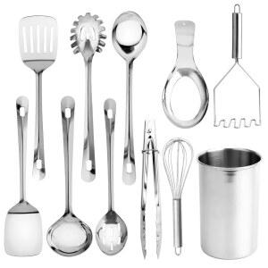 도구 스테인리스 논스틱 홀더 내열 컬러 10 스틸 거품기 터너 세트 스푼 및 식기 집게 서버 주방 서빙 매셔