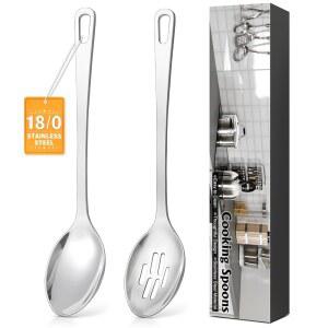스테인리스 주방 스틸 서빙 도구 있는 슬롯이 튼튼한 용이한 요리 2개 세척이 대형 세트 스푼 금속 혼합 고내열 국자 조리 교반 수프 견고하고