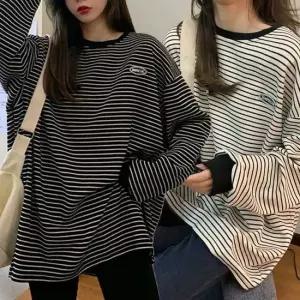 여성 봄 루즈핏 줄무늬 맨투맨 스트라이프 긴팔 데일 맨투맨티