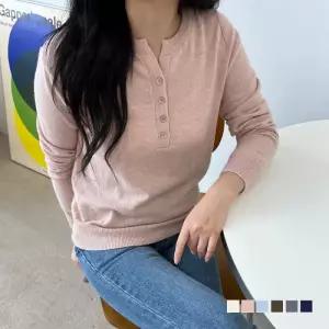 국산 여성 캐시미어 6컬러 버튼 헨리넥 니트티 WDMS-WKN-TS12457947