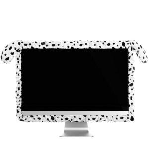 리마그 20-29인치 귀여운 컴퓨터 모니터 커버, 개 귀 털 탄력 먼지 커버 흰색 및 검은색 보호 액세서리 노트북 TV LCD 화면 장식 태블릿용