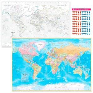 NOWMAP 아쿠아쉴드 양면 세계 지도 방수 포스터 24시간 x 36w 대형 벽 장식 - (핀 스티커 포함)