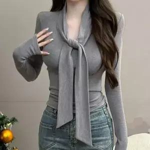 [하프클럽/]여자 롱슬리브 V넥 보우 환절기 블라우스