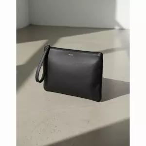 헤지스 HAZZYS 남성 베이직 가죽 스트랩 클러치백 블랙