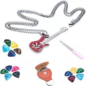 기타 픽 홀더 목걸이가 있는 15개의 셀룰로이드 보관함이 미니 네일 파일 우쿨렐레 베이스 액세서리를 위한