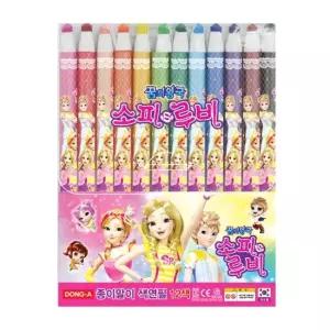종이말이 여아 디자인랜덤 종이색연필 12색 색연필 종이색연필 파티시엘색연필
