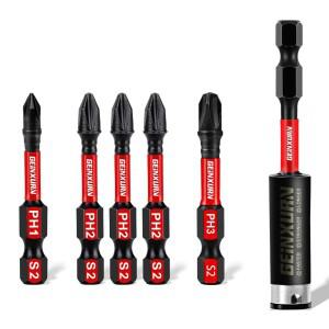 Geinxurn S2 합금강 임팩트 스크루드라이버 파워 비트 거치대 포함 PH1 2 인치