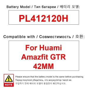 Huami Amazfit Gtr 42MM 오래 지속되는 성능 스마트워치 배터리 195Mah용 PL412120H