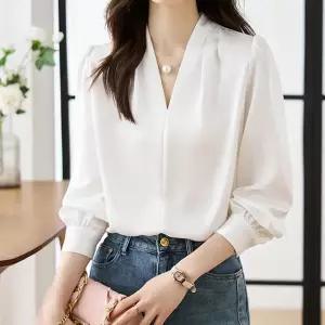 [블랙퀸][블랙퀸] 새틴 노카라 브이넥 블라우스 blk004413