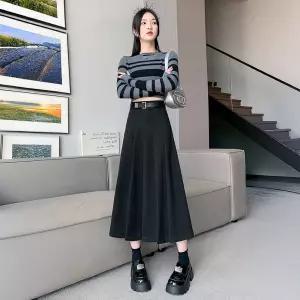 [센트럴몰]클래식 모직 주름 롱스커트