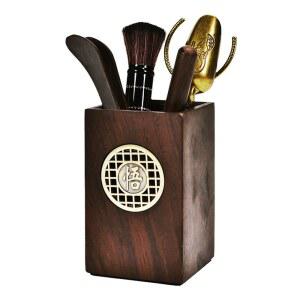 우드 사각 차칙 금색 다도 세트 붓 네모 용품 집게 6종 다하 정리함 차도구 브러시