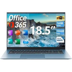 SGIN Windows 11 노트북, 16GB RAM 1024GB SSD가 장착된 18.5인치 Office 365, Celeron N5095 쿼드코어(최대 2.9GHz), 쿨링 팬, WiFi 6, 8000mAh, HDMI, 비즈니스 학생용 컴퓨터, 직장, 학교