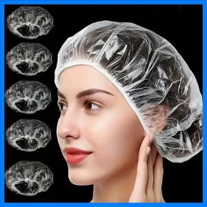 머리 염색 목욕 및 머리 세척을 위한 일회용 샤워 캡 50/100개 탄력 있는 개구부가 있는 투명 샤워 캡 방수