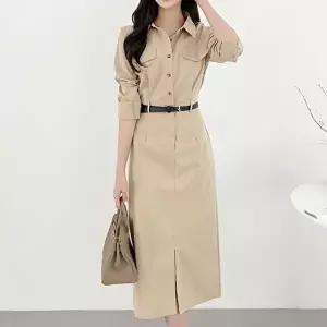 출근룩 하객룩 모임룩 데일리 벨트 셔츠 롱 원피스 (KYR-WFGX4KG)