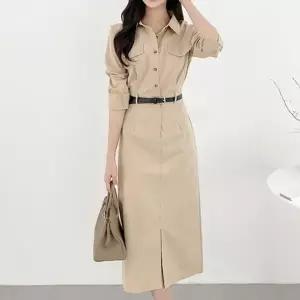 출근룩 하객룩 모임룩 데일리 벨트 셔츠 롱 원피스 (KYR-WFGX4KG)