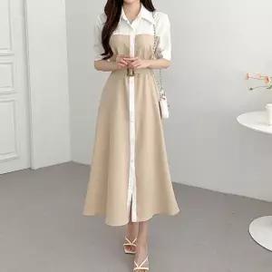 깔끔한 셔츠 디자인 배색 벨트 롱원피스 오피스 (KYR-WFH75JY)
