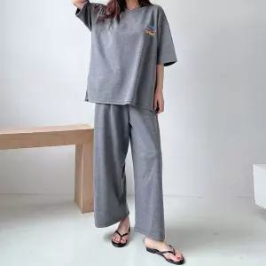 [유야]여성 면 반팔 롱 티셔츠 밴딩 바지 트레이닝 세트 -FPST0064- 봄 여름