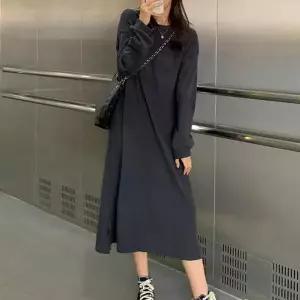 [오노마] ONM 루즈핏 골지 긴팔 롱원피스 밑단 트임 무지 데일리 (S11330984)