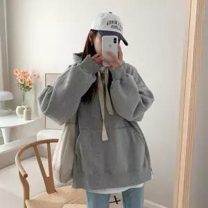 [유야]여성 레이어드 면 무지 후드 롱 티셔츠 -FTS0406- 봄 가을