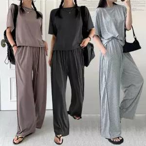 [유야]여성 쿨 스판 세미크롭 반팔티 와이드팬츠 세트 -FPST0387- 여름